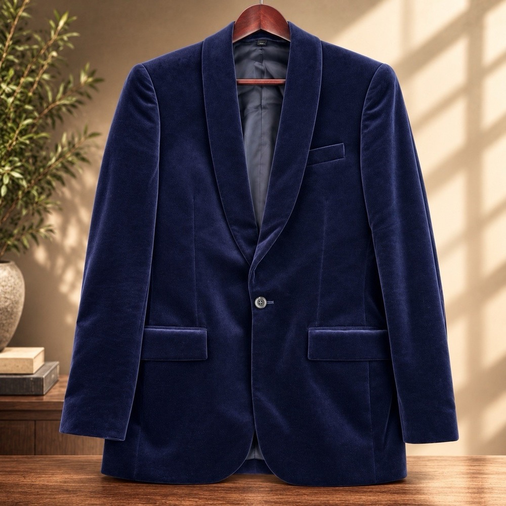 J Crew Tuxedo Jacket Mens 36R Navy Blue Velvet Ludlow Shawl Collar Formal